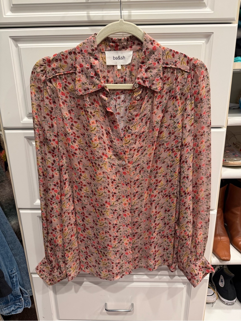 ba&sh Dusty Pink Floral Button-Up Blouse